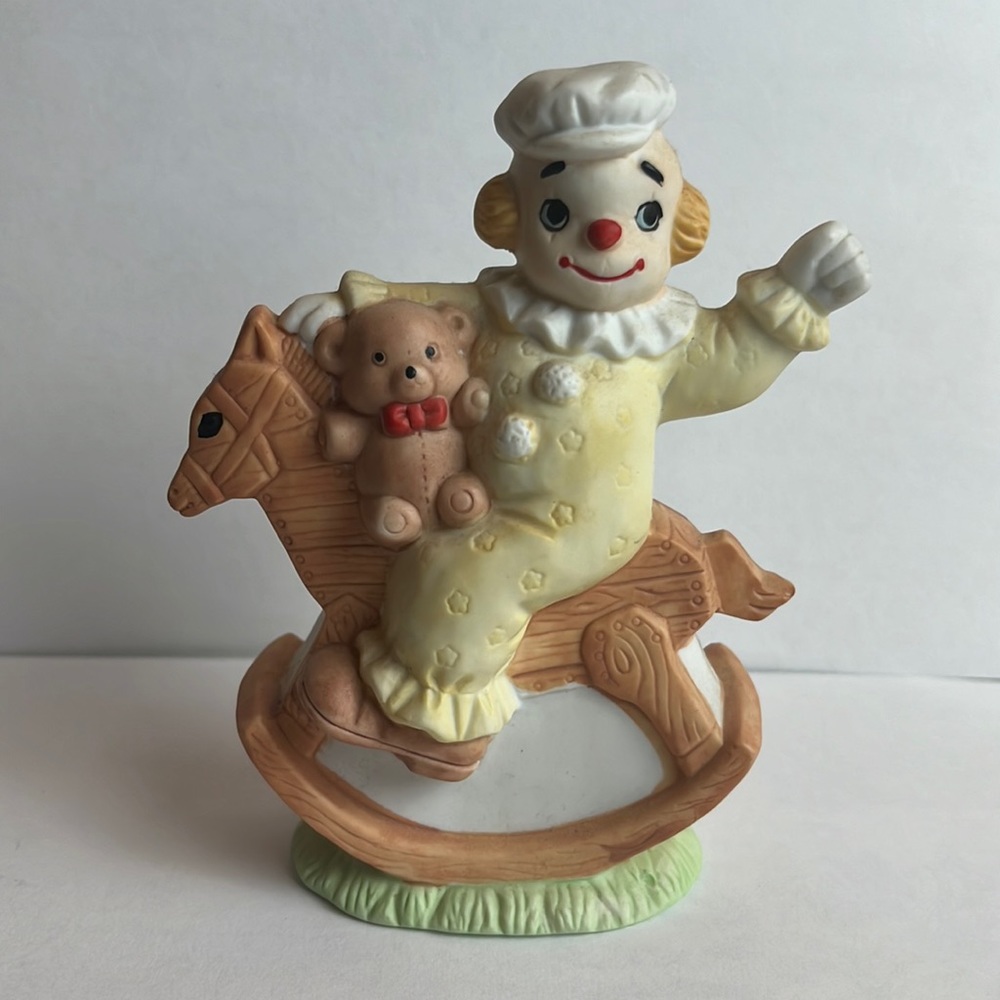 Vintage 1988 Radmark Aldon Rocking Horse Clown Bear Porcelain Collectible